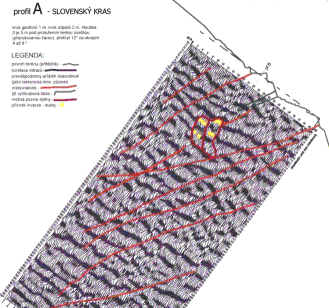 hloubkový řez z HR reflexní seismiky - profil po spádnici. PRO ZVĚTŠENÍ KLIKNĚTE