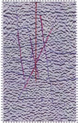 Ukázka jiného hloubkového řezu z detailní reflexní seismiky.